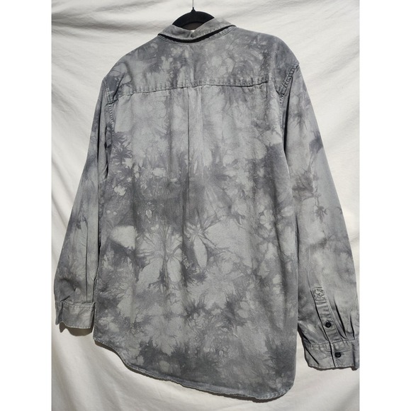 PAC SUN Mens XL Gray Tie Dyed Longer Fit Button Up Casual Long Sleeve Overshirt - Picture 2 of 7